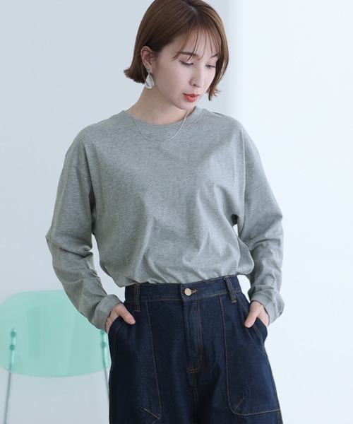 ElegChic（エレグシック）の「天竺ラウンドヘムロンTシャツ 長袖（Tシャツ/カットソー・レディース・ブラック/チャコールグレー/杢グレー/ホワイト・L/3L/5L）」の17枚目の写真