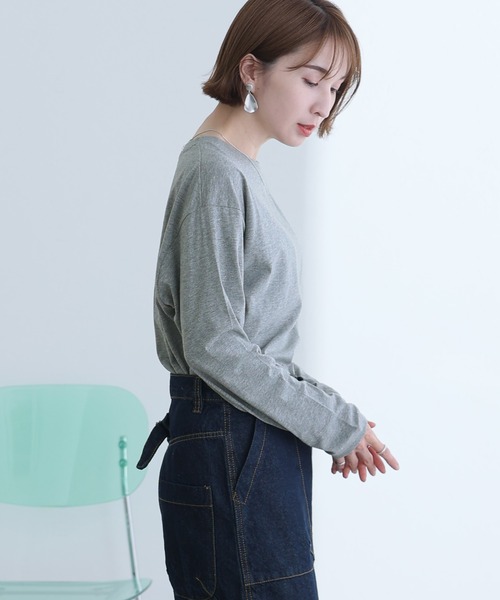 ElegChic（エレグシック）の「天竺ラウンドヘムロンTシャツ 長袖（Tシャツ/カットソー・レディース・ブラック/チャコールグレー/杢グレー/ホワイト・L/3L/5L）」の18枚目の写真