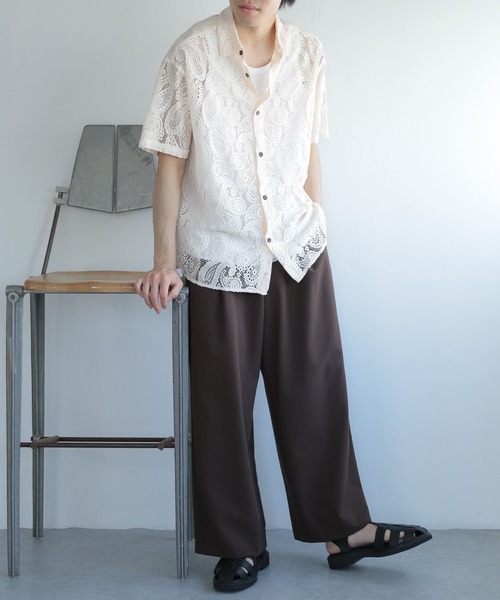 SENSE OF PLACE by URBAN RESEARCH（センスオブプレイスバイアーバンリサーチ）の「『ユニセックス』ペイズリーレースシャツ(5分袖)（シャツ/ブラウス・メンズ・ライトカーキ/チャコールグレー/アイボリー・LARGE/MEDIUM）」の11枚目の写真