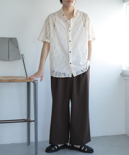 SENSE OF PLACE by URBAN RESEARCH（センスオブプレイスバイアーバンリサーチ）の「『ユニセックス』ペイズリーレースシャツ(5分袖)（シャツ/ブラウス・メンズ・ライトカーキ/チャコールグレー/アイボリー・LARGE/MEDIUM）」の12枚目の写真