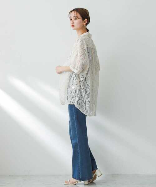 SENSE OF PLACE by URBAN RESEARCH（センスオブプレイスバイアーバンリサーチ）の「『ユニセックス』ペイズリーレースシャツ(5分袖)（シャツ/ブラウス・メンズ・ライトカーキ/チャコールグレー/アイボリー・LARGE/MEDIUM）」の15枚目の写真