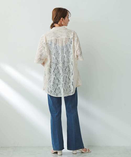 SENSE OF PLACE by URBAN RESEARCH（センスオブプレイスバイアーバンリサーチ）の「『ユニセックス』ペイズリーレースシャツ(5分袖)（シャツ/ブラウス・メンズ・ライトカーキ/チャコールグレー/アイボリー・LARGE/MEDIUM）」の16枚目の写真