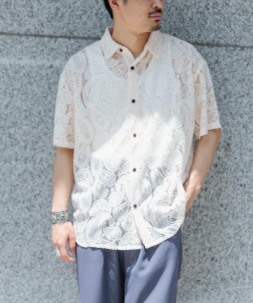 SENSE OF PLACE by URBAN RESEARCH（センスオブプレイスバイアーバンリサーチ）の「『ユニセックス』ペイズリーレースシャツ(5分袖)（シャツ/ブラウス・メンズ・ライトカーキ/チャコールグレー/アイボリー・LARGE/MEDIUM）」の18枚目の写真