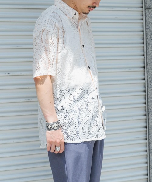 SENSE OF PLACE by URBAN RESEARCH（センスオブプレイスバイアーバンリサーチ）の「『ユニセックス』ペイズリーレースシャツ(5分袖)（シャツ/ブラウス・メンズ・ライトカーキ/チャコールグレー/アイボリー・LARGE/MEDIUM）」の20枚目の写真