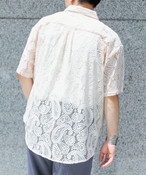SENSE OF PLACE by URBAN RESEARCH（センスオブプレイスバイアーバンリサーチ）の「『ユニセックス』ペイズリーレースシャツ(5分袖)（シャツ/ブラウス・メンズ・ライトカーキ/チャコールグレー/アイボリー・LARGE/MEDIUM）」の21枚目の写真