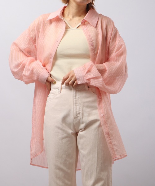 Blasty（ブラスティー）の「BLASTY シアーストライプシャツ（シャツ/ブラウス・レディース・グリーン/ピンク/アイボリー・F）」の3枚目の写真