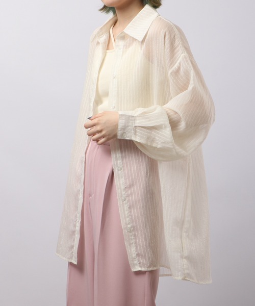 Blasty（ブラスティー）の「BLASTY シアーストライプシャツ（シャツ/ブラウス・レディース・グリーン/ピンク/アイボリー・F）」の7枚目の写真