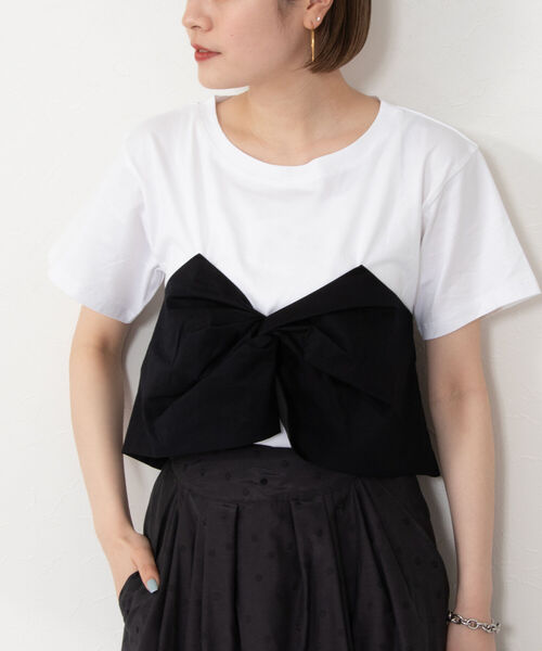 Rie Miller(リエミラー)の「ビスチェ付きTシャツ(Tシャツ/カットソー・レディース・ブラック/ホワイト系その他4/ホワイト系その他5・38)」の3枚目の写真