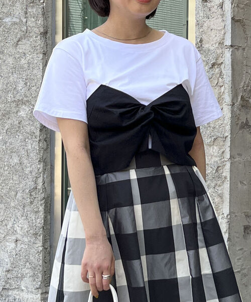 Rie Miller(リエミラー)の「ビスチェ付きTシャツ(Tシャツ/カットソー・レディース・ブラック/ホワイト系その他4/ホワイト系その他5・38)」の9枚目の写真