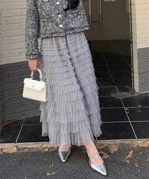 チュールフリル ロングスカート