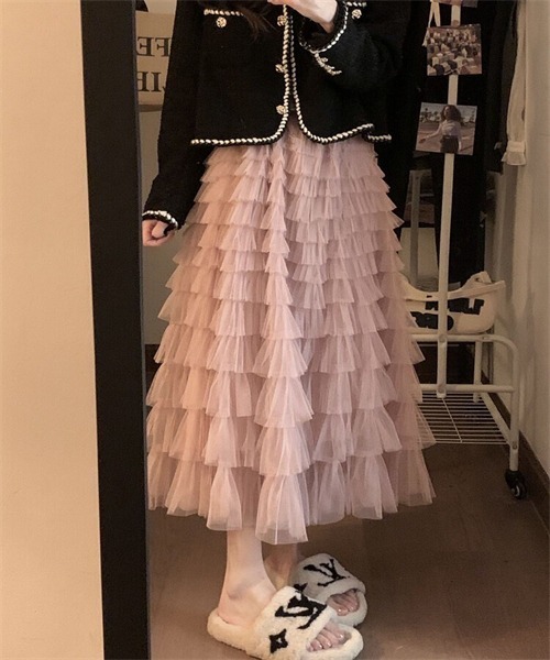 チュールロングスカート フリル ふわふわ ドレス キッズドレス ふわふわチュールのプリンセススカート スカート