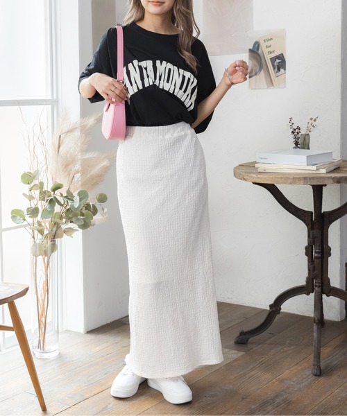 ad thie(アドティエ)の「カレッジロゴ SANTAMONIKA プリントロゴTシャツ(Tシャツ/カットソー・レディース・ピンクベージュ/ベージュ/グリーン/ブルー系その他/ブラック/ダークブラウン/ライトブルー・FREE)」の13枚目の写真