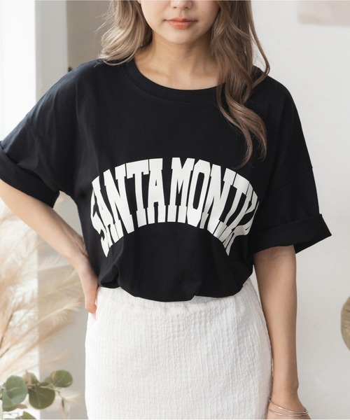ad thie(アドティエ)の「カレッジロゴ SANTAMONIKA プリントロゴTシャツ(Tシャツ/カットソー・レディース・ピンクベージュ/ベージュ/グリーン/ブルー系その他/ブラック/ダークブラウン/ライトブルー・FREE)」の9枚目の写真