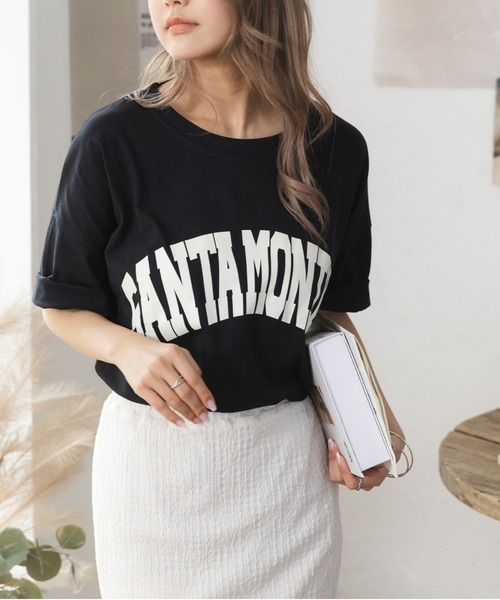ad thie(アドティエ)の「カレッジロゴ SANTAMONIKA プリントロゴTシャツ(Tシャツ/カットソー・レディース・ピンクベージュ/ベージュ/グリーン/ブルー系その他/ブラック/ダークブラウン/ライトブルー・FREE)」の10枚目の写真