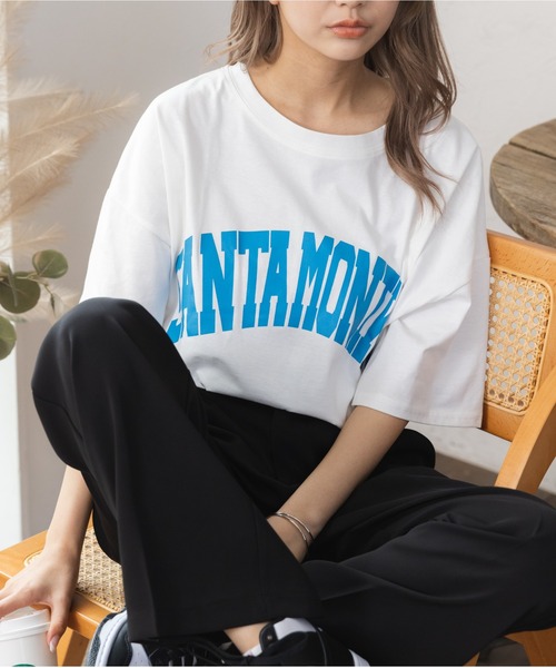 ad thie(アドティエ)の「カレッジロゴ SANTAMONIKA プリントロゴTシャツ(Tシャツ/カットソー・レディース・ピンクベージュ/ベージュ/グリーン/ブルー系その他/ブラック/ダークブラウン/ライトブルー・FREE)」の14枚目の写真