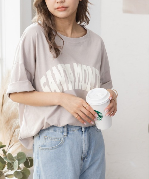 ad thie(アドティエ)の「カレッジロゴ SANTAMONIKA プリントロゴTシャツ(Tシャツ/カットソー・レディース・ピンクベージュ/ベージュ/グリーン/ブルー系その他/ブラック/ダークブラウン/ライトブルー・FREE)」の18枚目の写真