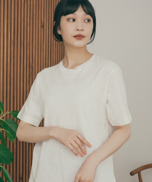 FORK&SPOON(フォークアンドスプーン)の「FORK&SPOON ベルギーリネンショートスリーブTシャツ(Tシャツ/カットソー・レディース・チャコールグレー/ブルー系その他/オフホワイト・1)」の20枚目の写真