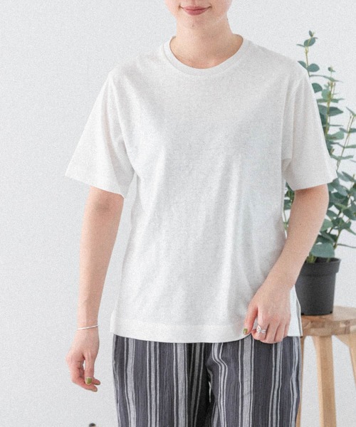 FORK&SPOON(フォークアンドスプーン)の「FORK&SPOON ベルギーリネンショートスリーブTシャツ(Tシャツ/カットソー・レディース・チャコールグレー/ブルー系その他/オフホワイト・1)」の15枚目の写真