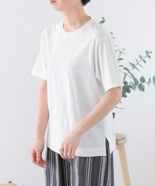 FORK&SPOON(フォークアンドスプーン)の「FORK&SPOON ベルギーリネンショートスリーブTシャツ(Tシャツ/カットソー・レディース・チャコールグレー/ブルー系その他/オフホワイト・1)」の5枚目の写真