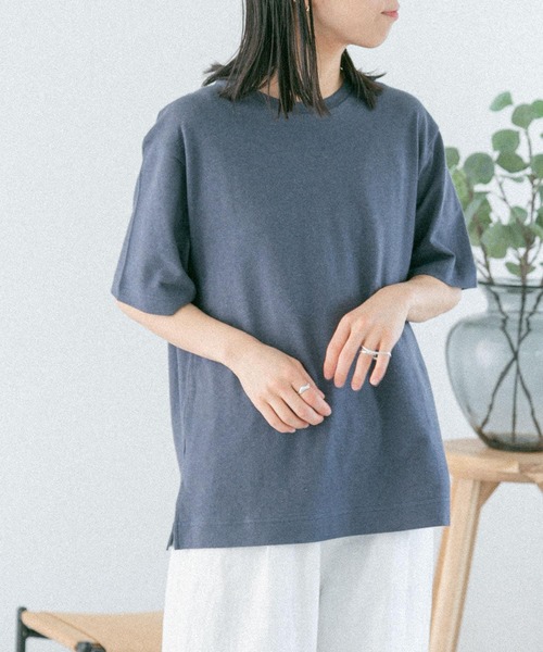 FORK&SPOON(フォークアンドスプーン)の「FORK&SPOON ベルギーリネンショートスリーブTシャツ(Tシャツ/カットソー・レディース・チャコールグレー/ブルー系その他/オフホワイト・1)」の7枚目の写真