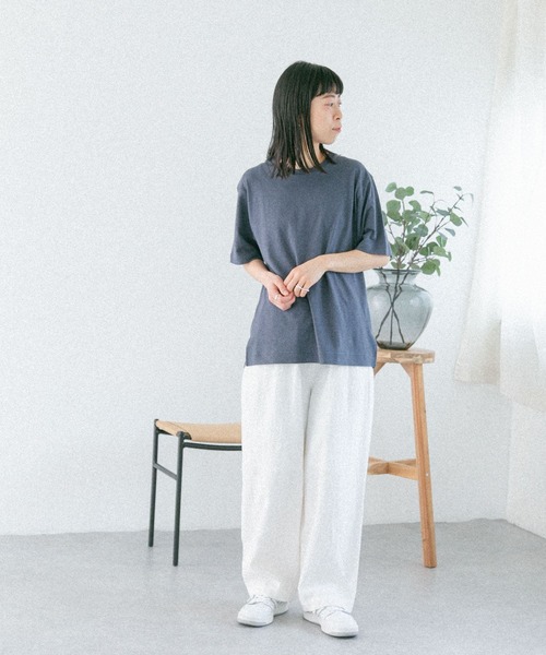 FORK&SPOON(フォークアンドスプーン)の「FORK&SPOON ベルギーリネンショートスリーブTシャツ(Tシャツ/カットソー・レディース・チャコールグレー/ブルー系その他/オフホワイト・1)」の12枚目の写真