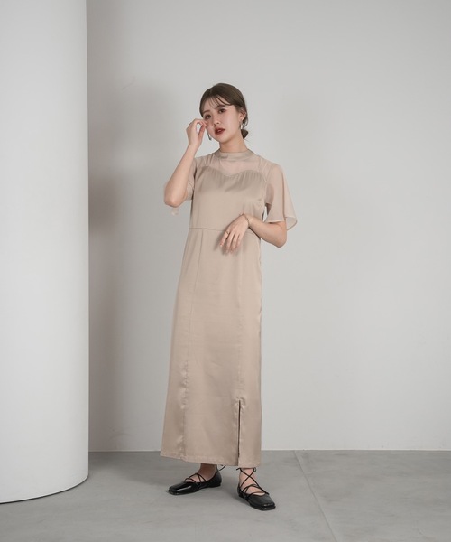 Amiur（エミレ）の「sheer flare sleeve dress（ワンピース・レディース・ブラック/グレイッシュベージュ/オレンジ系・M/S）」の14枚目の写真