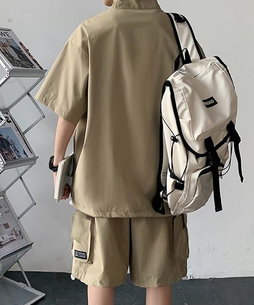 Anchor Smith（アンカー スミス）の「【セットアップ】ビッグシルエットハーフジップカーゴポケット半袖プルオーバー＆ワイドカーゴショートパンツ（セットアップ・メンズ・ベージュ/ホワイト/ブラック・M/L）」の4枚目の写真