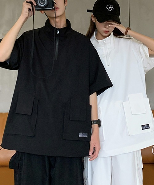 Anchor Smith（アンカー スミス）の「【セットアップ】ビッグシルエットハーフジップカーゴポケット半袖プルオーバー＆ワイドカーゴショートパンツ（セットアップ・メンズ・ベージュ/ホワイト/ブラック・M/L）」の10枚目の写真