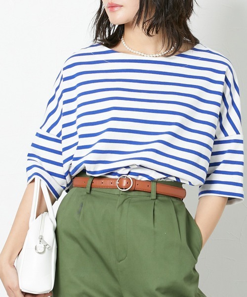 Le temps riche（ルタンリッシュ）の「【販売終了】バスクボーダーハーフスリーブＴシャツ ＜Le temps riche＞（Tシャツ/カットソー・レディース・ブルー/ネイビー/レッド・M/L）」の2枚目の写真