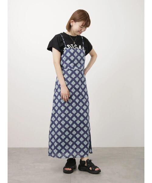 極美品♡ルネ♡フロントリボン　ワンピース S-LL/ひんやり】切替ラインですっきりと 1枚で着られるロング