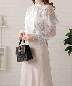 セール】【COVERT/コーベルト】LACE RUCHED TOP（シャツ