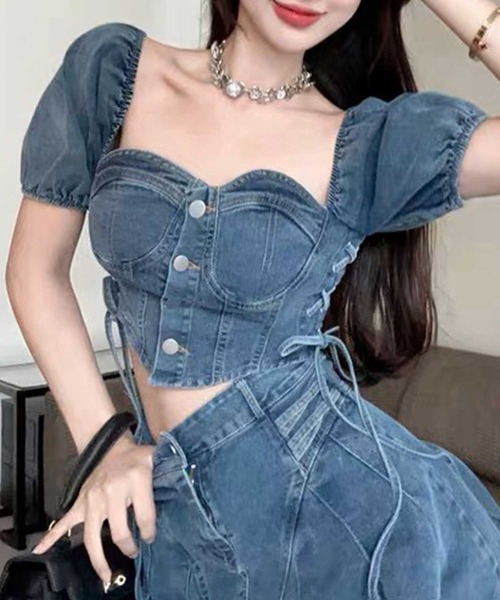 SPIGA（スピーガ）の「ﾃﾞﾆﾑﾐﾆｽｶｰﾄｾｯﾄｱｯﾌﾟ（デニムスカート・レディース・ブルー・FREE）」の2枚目の写真