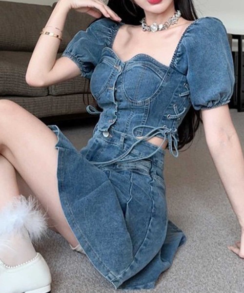 SPIGA（スピーガ）の「ﾃﾞﾆﾑﾐﾆｽｶｰﾄｾｯﾄｱｯﾌﾟ（デニムスカート・レディース・ブルー・FREE）」の6枚目の写真