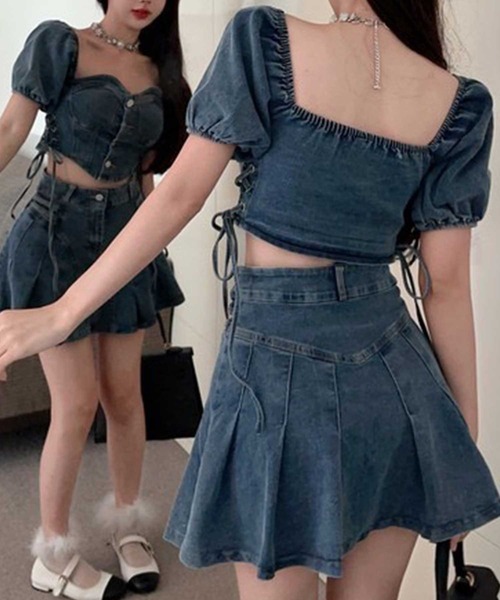 SPIGA（スピーガ）の「ﾃﾞﾆﾑﾐﾆｽｶｰﾄｾｯﾄｱｯﾌﾟ（デニムスカート・レディース・ブルー・FREE）」の3枚目の写真