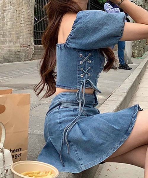 SPIGA（スピーガ）の「ﾃﾞﾆﾑﾐﾆｽｶｰﾄｾｯﾄｱｯﾌﾟ（デニムスカート・レディース・ブルー・FREE）」の7枚目の写真