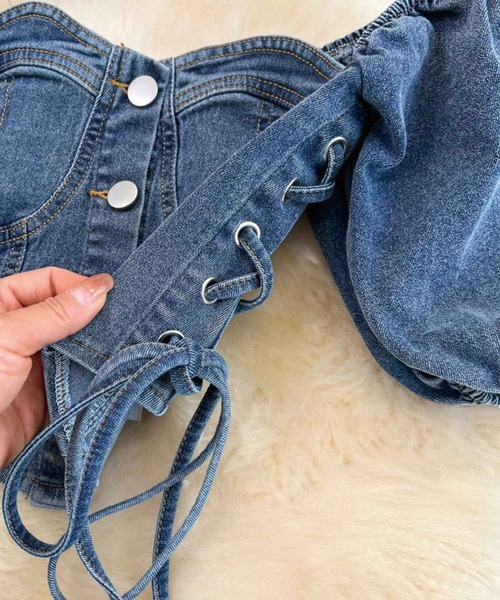 SPIGA（スピーガ）の「ﾃﾞﾆﾑﾐﾆｽｶｰﾄｾｯﾄｱｯﾌﾟ（デニムスカート・レディース・ブルー・FREE）」の14枚目の写真