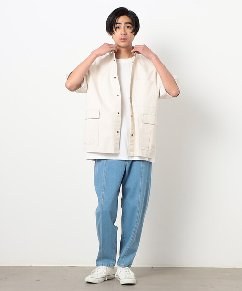 Purple&Yellow（パープルアンドイエロー）の「【セットアップ対応】カーゴポケット 半袖シャツ（シャツ/ブラウス・メンズ・カーキ/オフホワイト/キャメル・SMALL/MEDIUM/LARGE）」の4枚目の写真