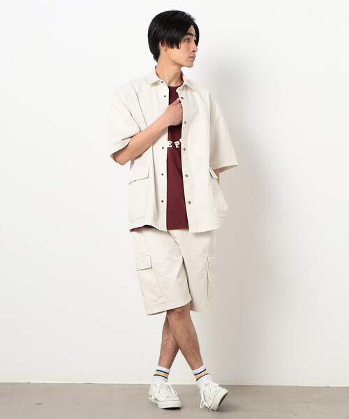 Purple&Yellow（パープルアンドイエロー）の「【セットアップ対応】カーゴポケット 半袖シャツ（シャツ/ブラウス・メンズ・カーキ/オフホワイト/キャメル・SMALL/MEDIUM/LARGE）」の5枚目の写真