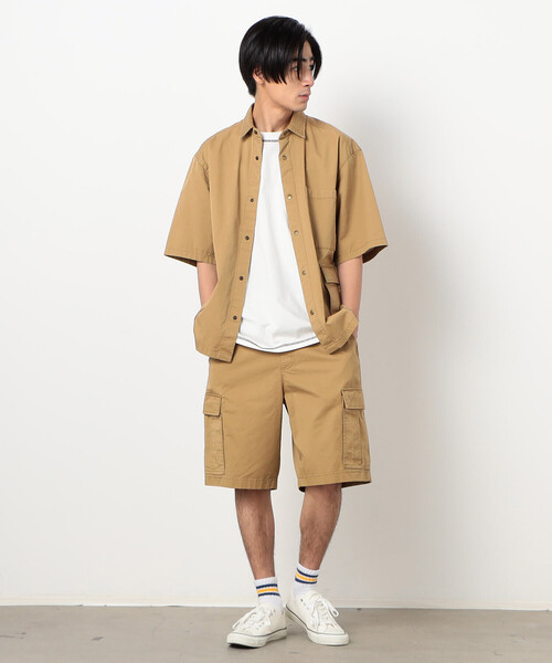 Purple&Yellow（パープルアンドイエロー）の「【セットアップ対応】カーゴポケット 半袖シャツ（シャツ/ブラウス・メンズ・カーキ/オフホワイト/キャメル・SMALL/MEDIUM/LARGE）」の13枚目の写真