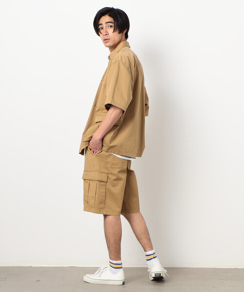 Purple&Yellow（パープルアンドイエロー）の「【セットアップ対応】カーゴポケット 半袖シャツ（シャツ/ブラウス・メンズ・カーキ/オフホワイト/キャメル・SMALL/MEDIUM/LARGE）」の14枚目の写真