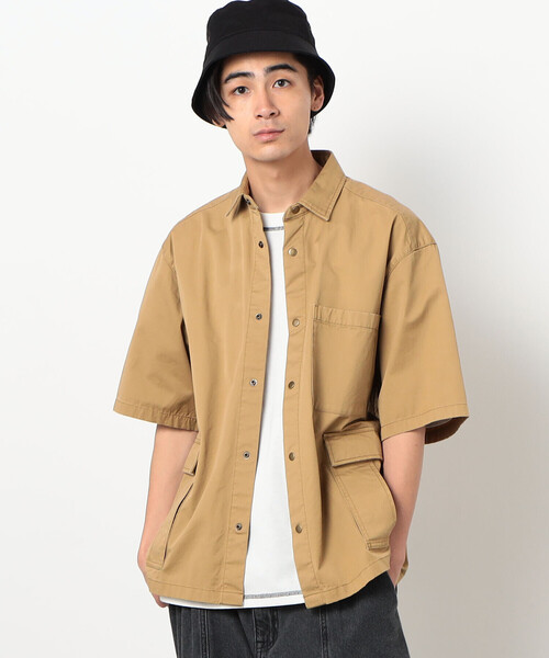Purple&Yellow（パープルアンドイエロー）の「【セットアップ対応】カーゴポケット 半袖シャツ（シャツ/ブラウス・メンズ・カーキ/オフホワイト/キャメル・SMALL/MEDIUM/LARGE）」の15枚目の写真