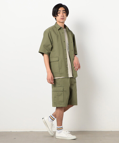 Purple&Yellow（パープルアンドイエロー）の「【セットアップ対応】カーゴポケット 半袖シャツ（シャツ/ブラウス・メンズ・カーキ/オフホワイト/キャメル・SMALL/MEDIUM/LARGE）」の21枚目の写真