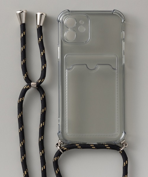 セール】カードポケット パラコードストラップ付き クリアiPhoneケース