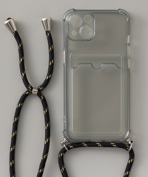 セール】カードポケット パラコードストラップ付き クリアiPhoneケース