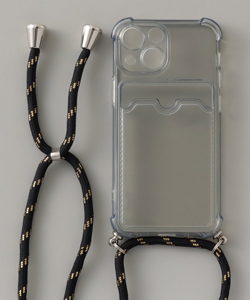 セール】カードポケット パラコードストラップ付き クリアiPhoneケース