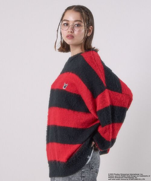 PLAYBOY(プレイボーイ)の「【SEQUENZ】 PLAYBOY MOHAIR LIKE BORDER CN / プレイボーイ グランジ ボーダー クルーネック モヘアニット(ニット/セーター・メンズ・ブラック/レッド/グレー・MEDIUM/LARGE/X-LARGE)」の8枚目の写真
