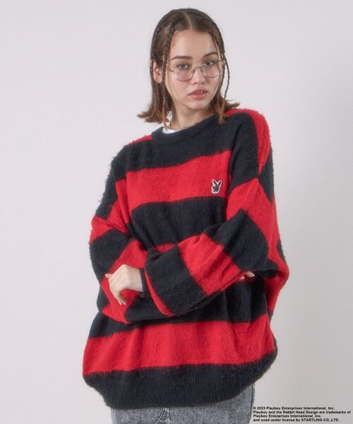 PLAYBOY(プレイボーイ)の「【SEQUENZ】 PLAYBOY MOHAIR LIKE BORDER CN / プレイボーイ グランジ ボーダー クルーネック モヘアニット(ニット/セーター・メンズ・ブラック/レッド/グレー・MEDIUM/LARGE/X-LARGE)」の10枚目の写真