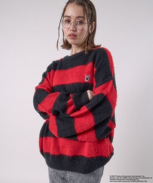PLAYBOY(プレイボーイ)の「【SEQUENZ】 PLAYBOY MOHAIR LIKE BORDER CN / プレイボーイ グランジ ボーダー クルーネック モヘアニット(ニット/セーター・メンズ・ブラック/レッド/グレー・MEDIUM/LARGE/X-LARGE)」の13枚目の写真