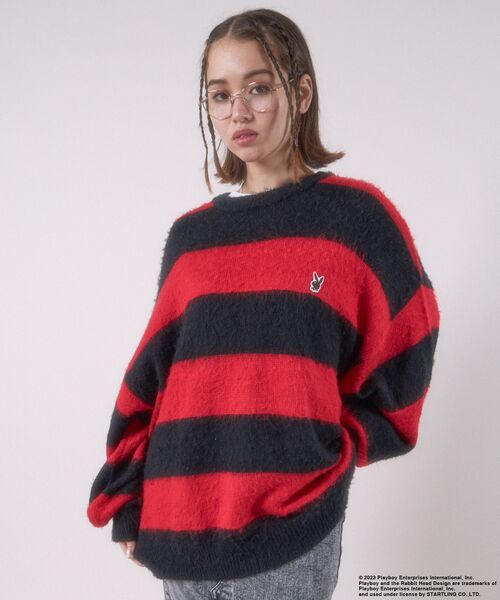 PLAYBOY(プレイボーイ)の「【SEQUENZ】 PLAYBOY MOHAIR LIKE BORDER CN / プレイボーイ グランジ ボーダー クルーネック モヘアニット(ニット/セーター・メンズ・ブラック/レッド/グレー・MEDIUM/LARGE/X-LARGE)」の14枚目の写真