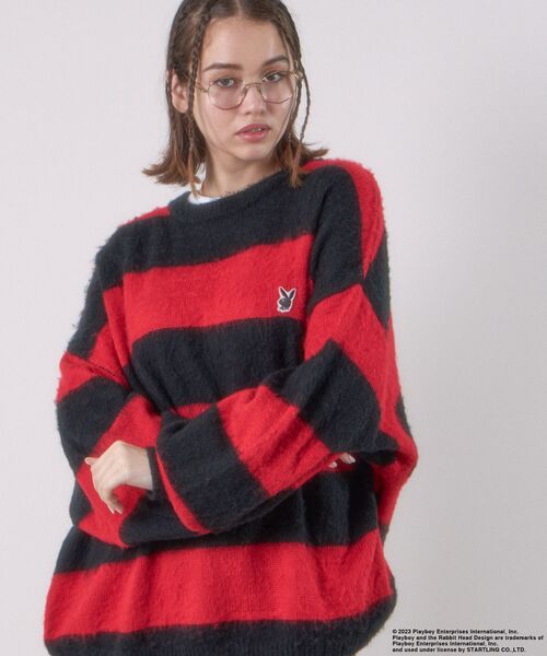 PLAYBOY(プレイボーイ)の「【SEQUENZ】 PLAYBOY MOHAIR LIKE BORDER CN / プレイボーイ グランジ ボーダー クルーネック モヘアニット(ニット/セーター・メンズ・ブラック/レッド/グレー・MEDIUM/LARGE/X-LARGE)」の15枚目の写真